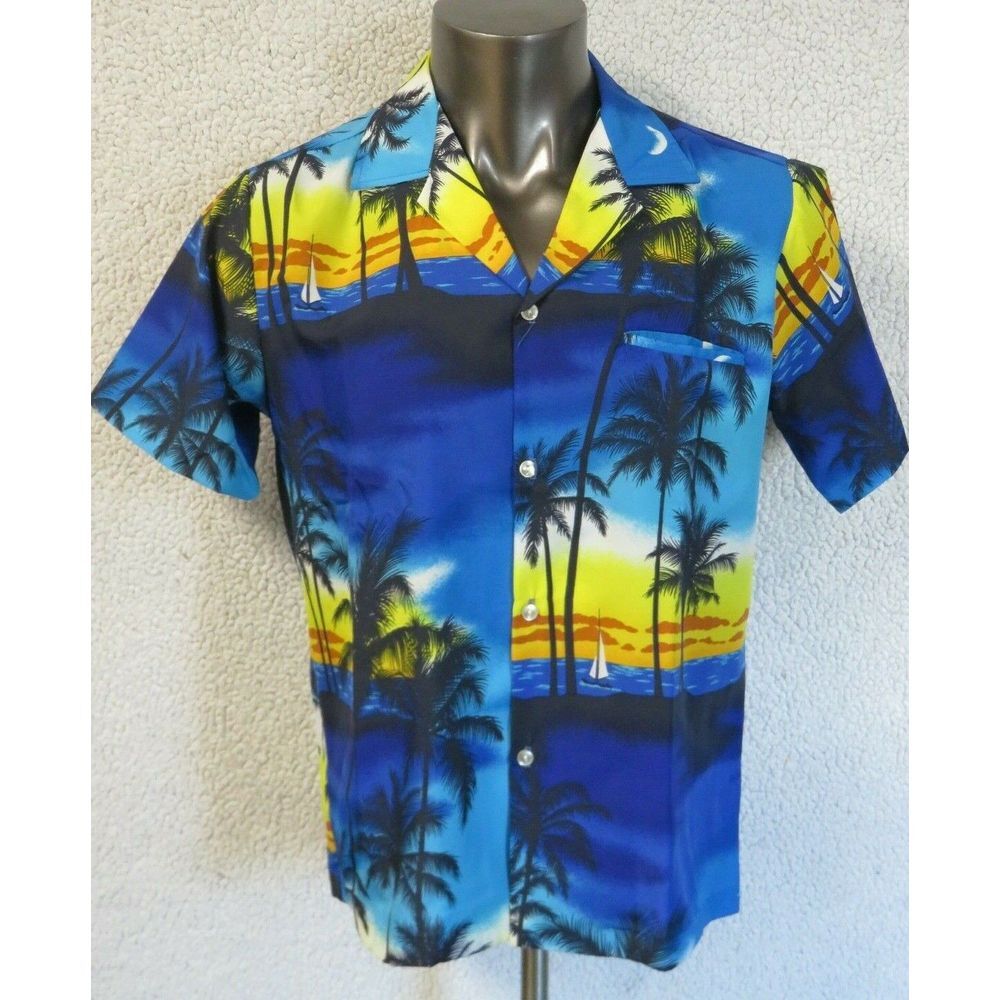 VTG SHORELINE Hawaii Shirt Short Sleeve Button‎ Front Size M Polyester Style 500